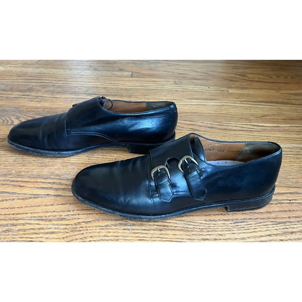 Salvatore Ferragamo Black Monk Strap Leather Buckle Dress Shoes   Mens Size 10.5 - Picture 7 of 9